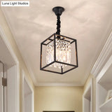 Modern Black Square Crystal Rod Pendant Chandelier With 2 Heads - Ideal For Corridors