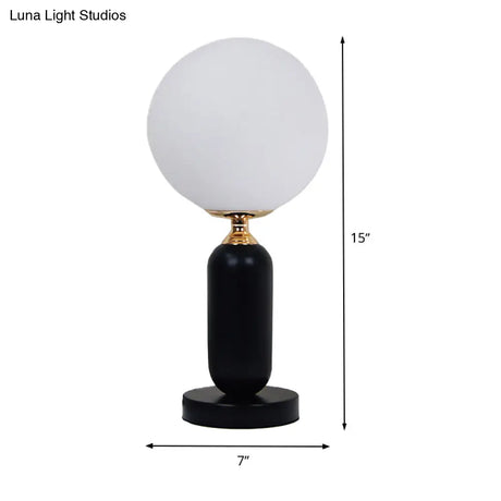 Modern Black Study Table Lamp With Round White Glass Shade - Ideal For Reading And Studying