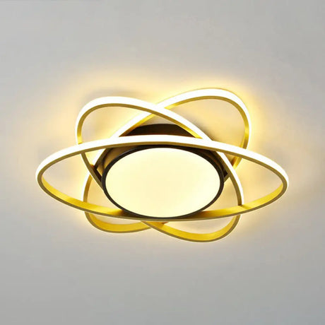 Modern Black Surface Mount Led Ceiling Light With Metallic Floral Design / 23’ Third Gear