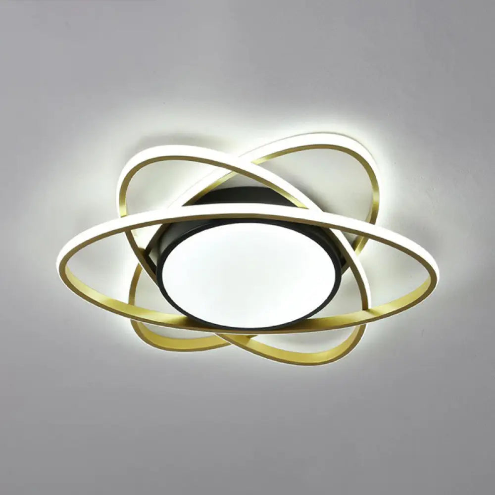 Modern Black Surface Mount Led Ceiling Light With Metallic Floral Design / 23’ White