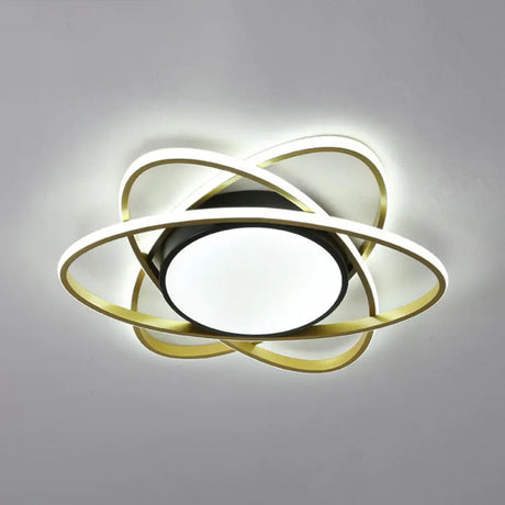 Modern Black Surface Mount Led Ceiling Light With Metallic Floral Design / 23’ White