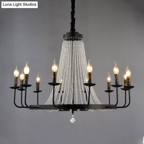 Modern Black Wagon Wheel Chandelier With Crystal Accents - Classic Metal Pendant Lighting Fixture