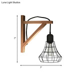 Modern Black Wall Lamp: Loft Style Iron Pear Shaped/Diamond Cage Design With Wood Brace