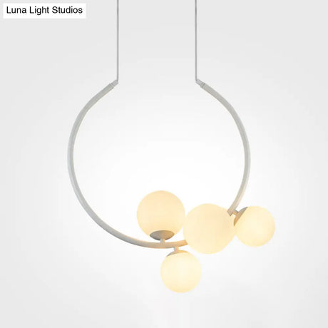 Modern Black/White Circle Chandelier Lamp With Glass Shades - 5-Head Iron Pendant Lighting