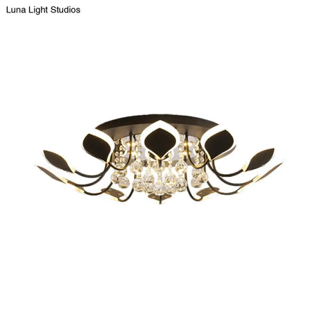 Modern Black/White Crystal Ceiling Light With Raindrop Shade – 10/12 Heads Parlor Flush Mount
