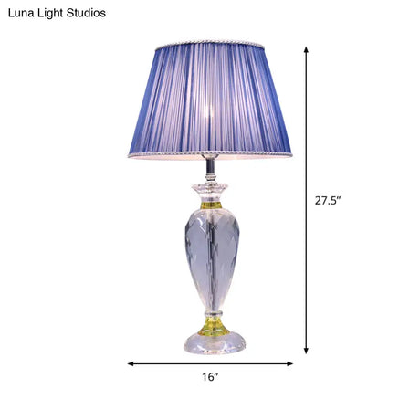 Modern Blue Barrel Table Lamp With Crystal Base - Bedroom Night Lighting