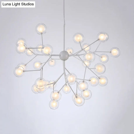 Modern Branching Chandelier With Clear Glass Ball Shades - 9/27 Bulbs Black/White Ceiling Light