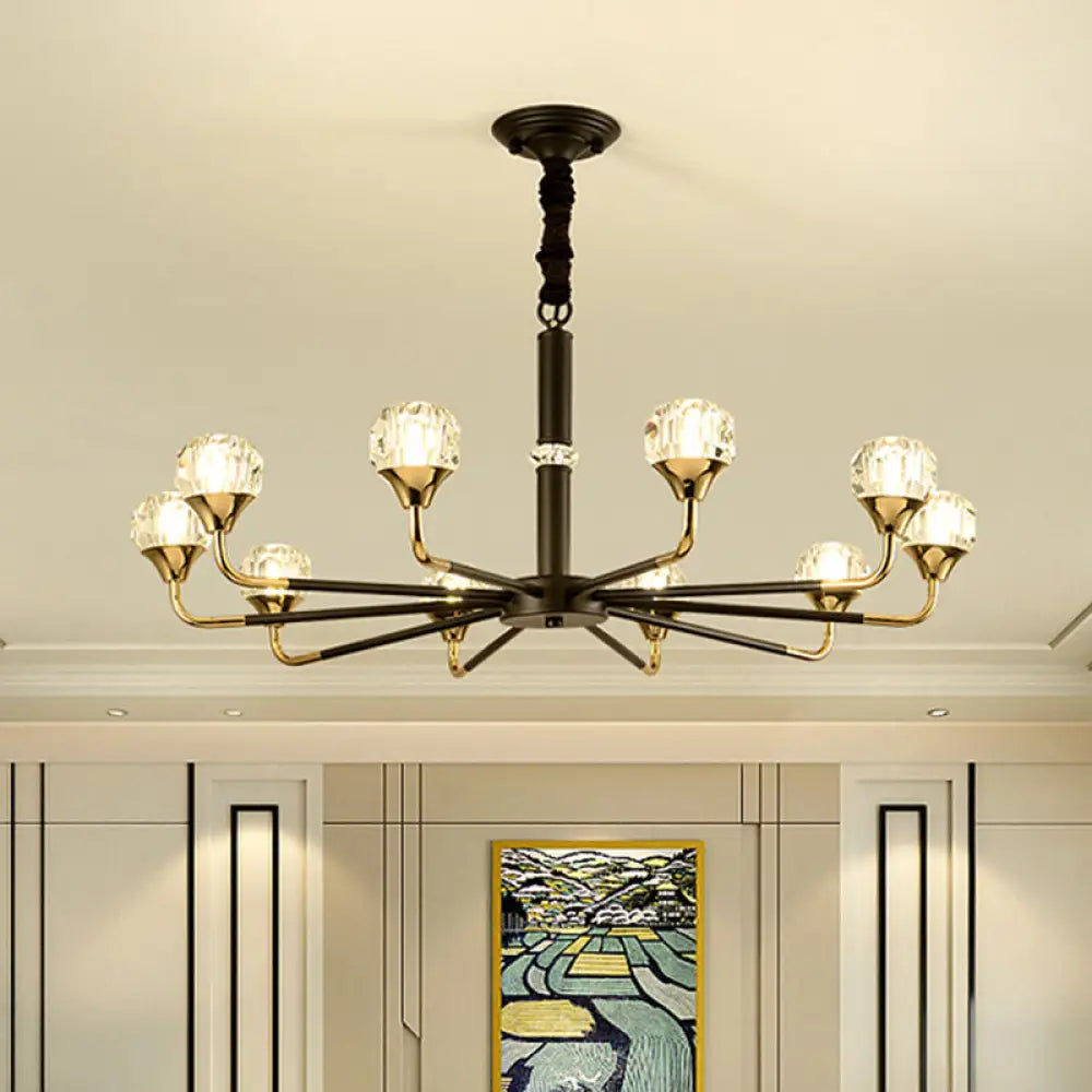 Modern Branching Crystal Ball Chandelier | 6/8/12 Head Suspension Light in Black-Gold 10 / Black-Gold