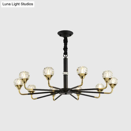 Modern Branching Crystal Ball Chandelier | 6/8/12 Head Suspension Light in Black-Gold