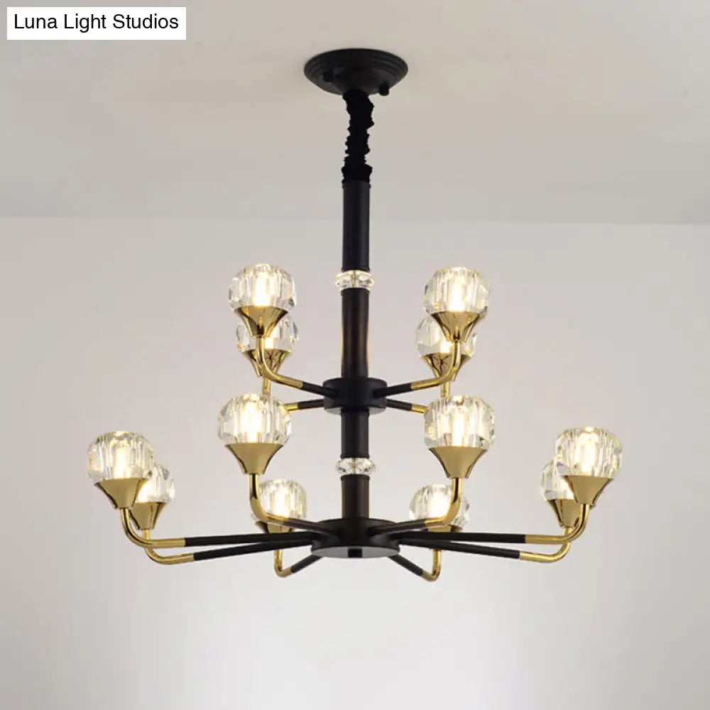 Modern Branching Crystal Ball Chandelier | 6/8/12 Head Suspension Light in Black-Gold