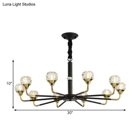 Modern Branching Crystal Ball Chandelier | 6/8/12 Head Suspension Light in Black-Gold
