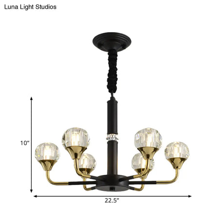 Modern Branching Crystal Ball Chandelier | 6/8/12 Head Suspension Light in Black-Gold