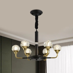 Modern Branching Crystal Ball Chandelier | 6/8/12 Head Suspension Light in Black-Gold 6 / Black-Gold