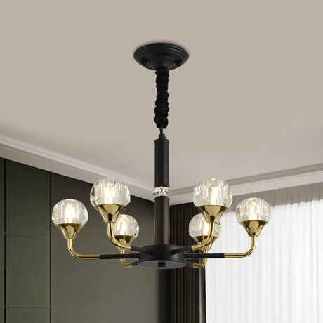 Modern Branching Crystal Ball Chandelier | 6/8/12 Head Suspension Light in Black-Gold 6 / Black-Gold
