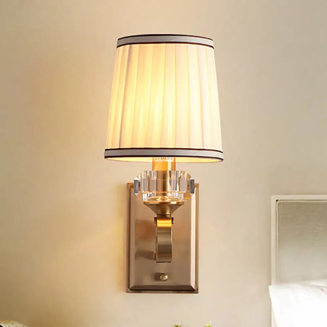 Modern Brass/Black Wall Mount Light With Cone Shade - Contemporary Fabric Sconce Brass