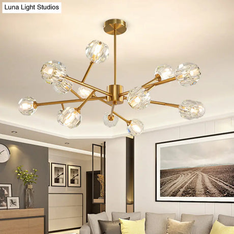 Modern Brass Chandelier With Ball Faceted Crystal Shade - Perfect For Kitchen Ceiling