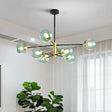 Modern Brass Chandelier With Blue Glass Shades - 8-Light Pendant Fixture