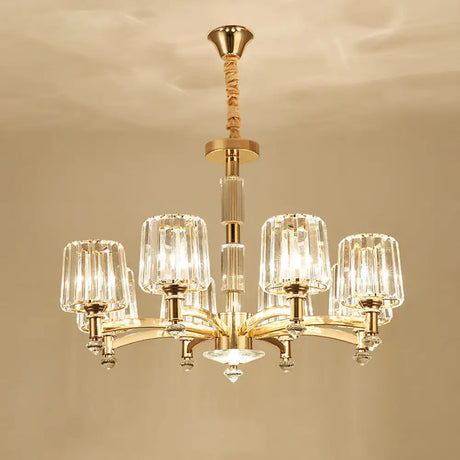 Modern Brass Cylindrical Crystal Chandelier For Living Room 8 /