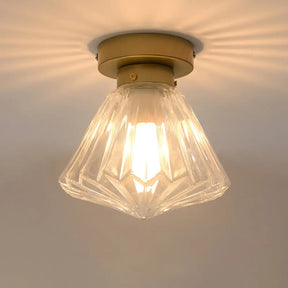 Modern Brass Flush Ceiling Light With Ribbed Glass - 1 Bulb Kitchen Lamp Gold