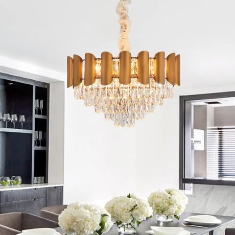 Modern Brass Pendant Lamp - Multi-Light Chandelier With Faceted Crystal / 16’