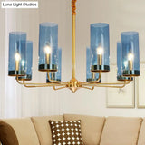 Modern Brass Pendant Light: Tubular Up Chandelier For Living Room - Glass Hanging Fixture