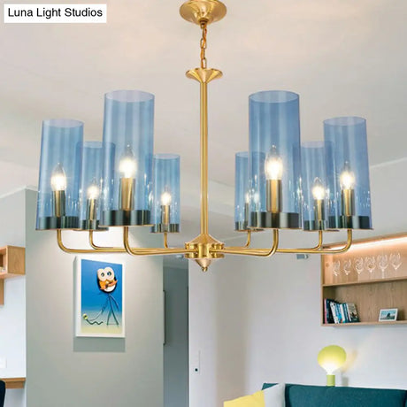 Modern Brass Pendant Light: Tubular Up Chandelier For Living Room - Glass Hanging Fixture