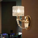 Modern Brass Sconce Light: 1 Head Bedroom Wall Fixture With Clear Glass Shade / B