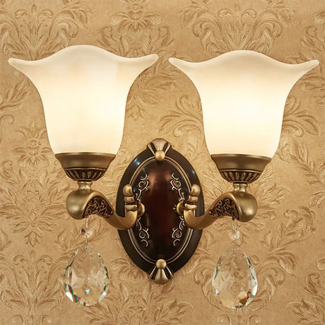 Modern Brass Sconce Light With Crystal Drop - Wall Mounted Indoor Lamp (1/2 Lights) 2 /
