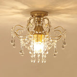 Modern Brass Semi Flush Mount Ceiling Light With Crystal Accent - Curve Arm Design 1/3 Lights 3 /