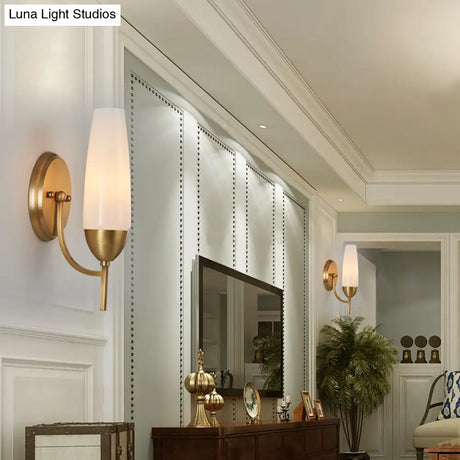 Modern Brass Wall Sconce Light With Milky Glass Shade
