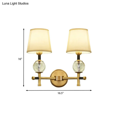 Modern Brass Wall Sconce With Crystal Accent And Fabric Shade