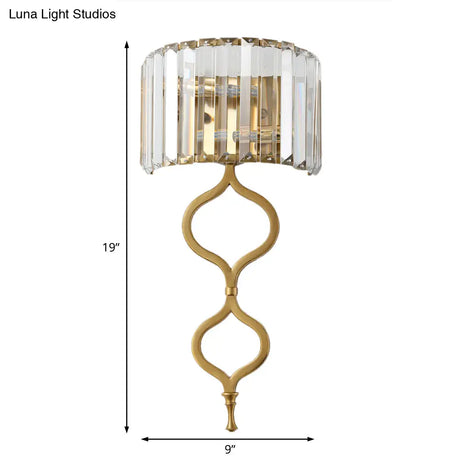 Modern Brass Wall Sconce With Crystal Rectangle Shade - 2 Lights
