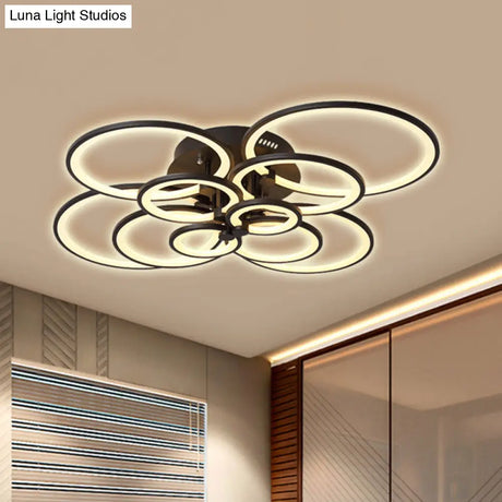 Modern Brown Flush Mount Acrylic Ceiling Light With Multi-Ring Design And 8/10 Lights For Living