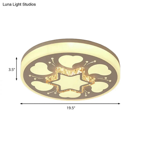 Modern Brown/White Circle Flush Ceiling Light With Led Acrylic & Crystal In White - 3 Color