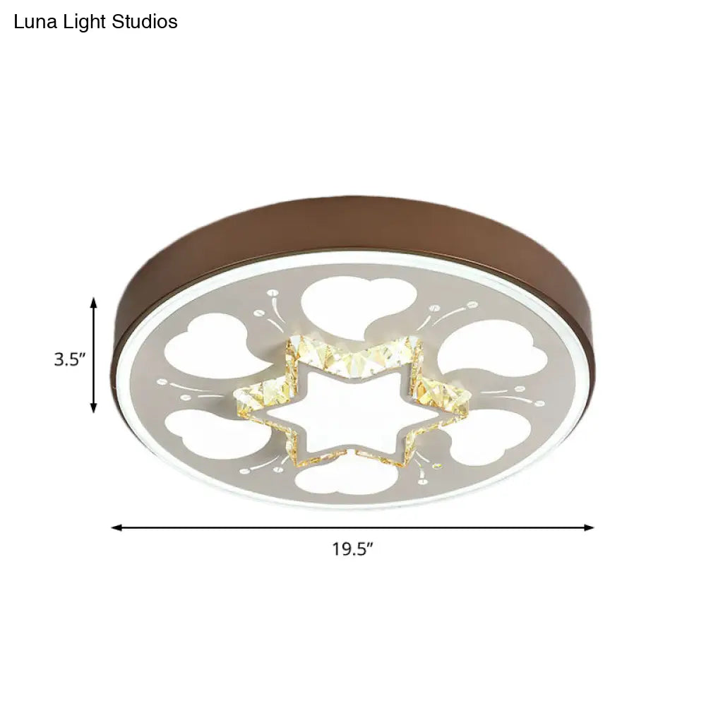 Modern Brown/White Circle Flush Ceiling Light With Led Acrylic & Crystal In White - 3 Color