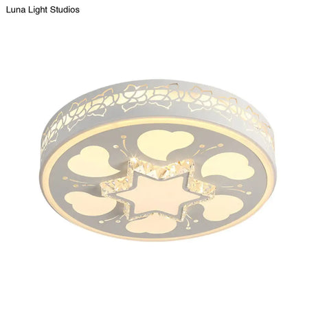 Modern Brown/White Circle Flush Ceiling Light With Led Acrylic & Crystal In White - 3 Color