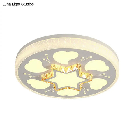 Modern Brown/White Circle Flush Ceiling Light With Led Acrylic & Crystal In White - 3 Color
