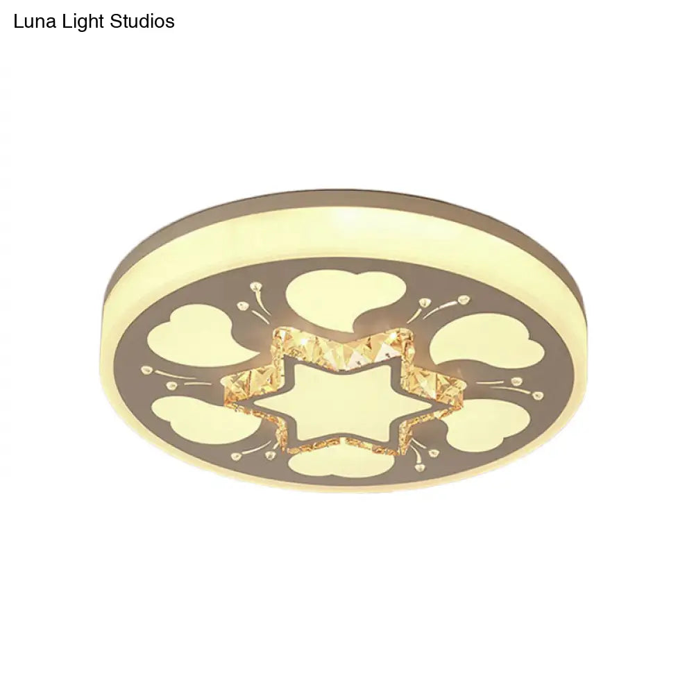 Modern Brown/White Circle Flush Ceiling Light With Led Acrylic & Crystal In White - 3 Color