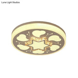 Modern Brown/White Circle Flush Ceiling Light With Led Acrylic & Crystal In White - 3 Color