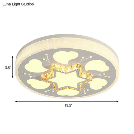 Modern Brown/White Circle Flush Ceiling Light With Led Acrylic & Crystal In White - 3 Color