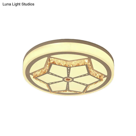 Modern Brown/White Flushmount Ceiling Light With Crystal Deco For Bedroom