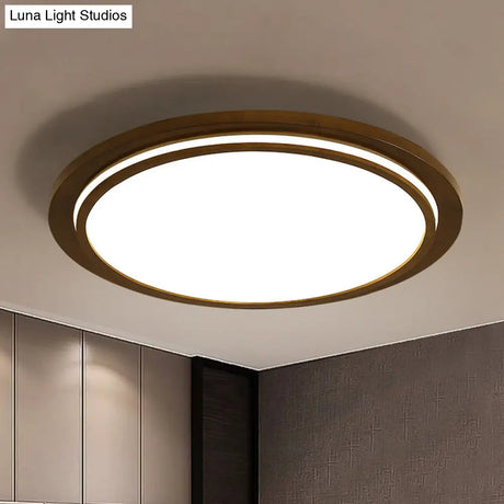 Modern Brown Wood Flush Mount Ceiling Light - 15’/18’/23’ Dia Led Fixture With Natural