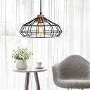 Modern Caged Pendant Light With Wooden Cap - Black Ideal For Dining Room