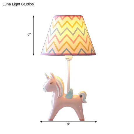 Modern Carousel Table Lamp With Tapered Shade - Resin Light For Kids Bedroom