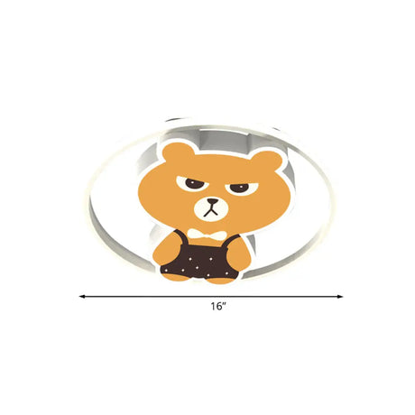 Modern Cartoon Led Bear Flush Light Fixture: Metallic Yellow Lamp With White/Warm - Mounted