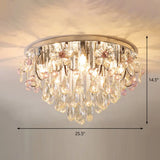 Modern Ceiling Mount Light With Crystal Teardrops And Chrome Finish For Bedrooms / 25.5’