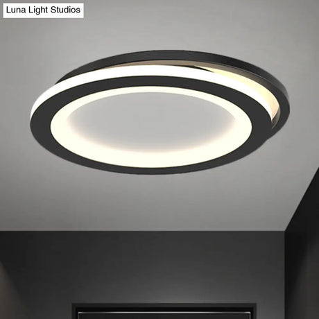 Modern Ceiling Mounted Flush Lighting In Black/Gold - Round/Square Metal Led Fixture For Hallways