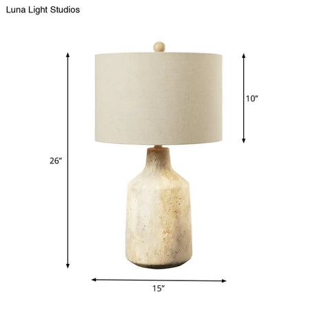 Modern Cement Nightstand Light - 1-Light Bedside Table Lamp With White Fabric Lampshade