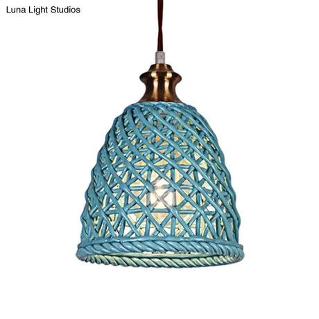 Modern Ceramic Pendant Lamp For Restaurants - Stylish Domed Basket Design 1 Head Hanging Light