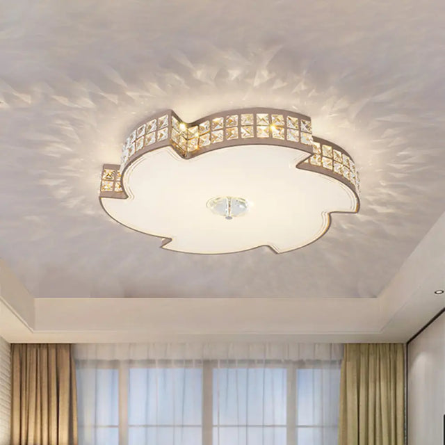 Modern Champagne Led Ceiling Light With Square-Cut Crystals 16.5/21.5 Width